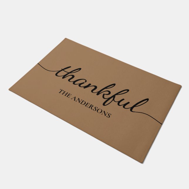 Thankful Fall Modern Elegant Calligraphy Doormat (Angled)