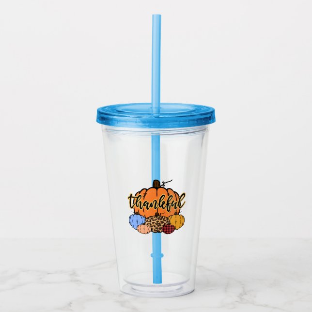 Thankful Fall Pumpkins Design Acrylic Tumbler (Front)