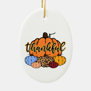 Thankful Fall Pumpkins Design Ceramic Ornament