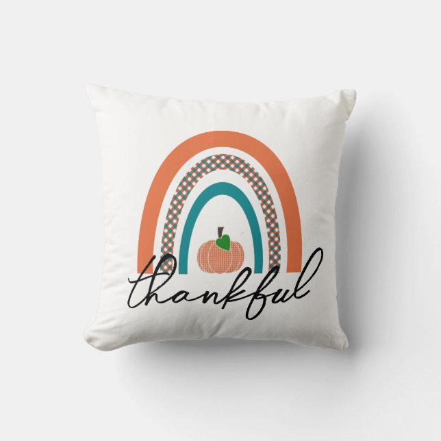 Thankful Fall Rainbow Throw Pillow (Front)
