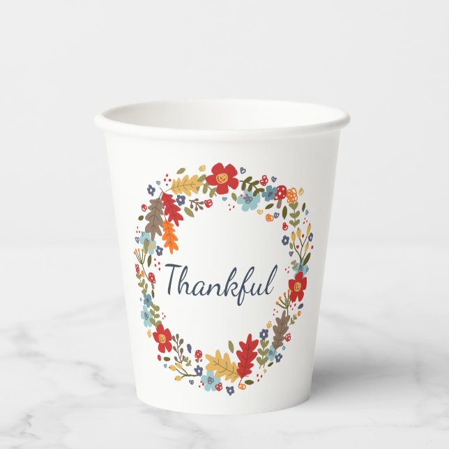 Thankful Fall Wreath Mug Thanksgiving Gift  Paper Cups (Front)