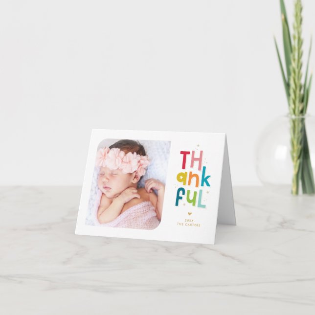 THANKFUL FAMILY PHOTO modern bright colourful  Holiday Card (Front)