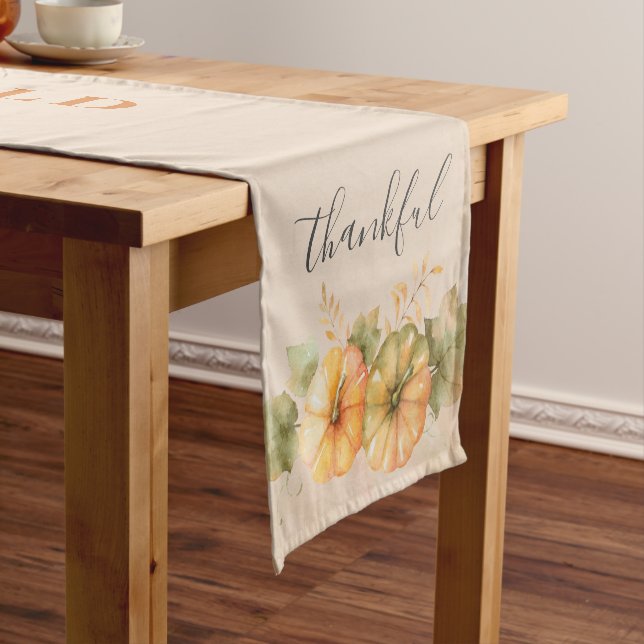 Thankful Family Pumpkin Thanksgiving Dinner Short Table Runner (In Situ)