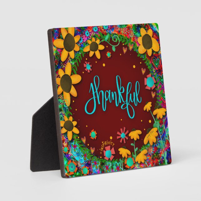 Thankful Floral Whimsical Daisies Inspirivity Plaque (Front)