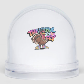 Thankful & Fly Turkey � Colorful Urban Cartoon Ove Snowglobe