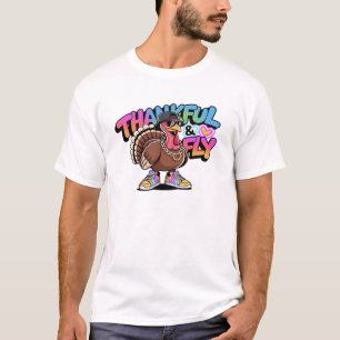 Thankful & Fly Turkey � Colorful Urban Cartoon Ove T-Shirt
