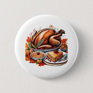 Thankful & Fly Turkey – Colourful Urban Cartoon Ov 2 Inch Round Button