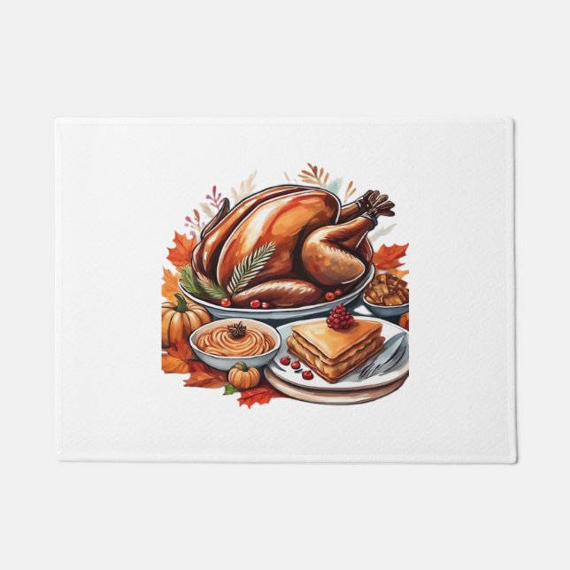 Thankful & Fly Turkey – Colourful Urban Cartoon Ov Doormat (Front)