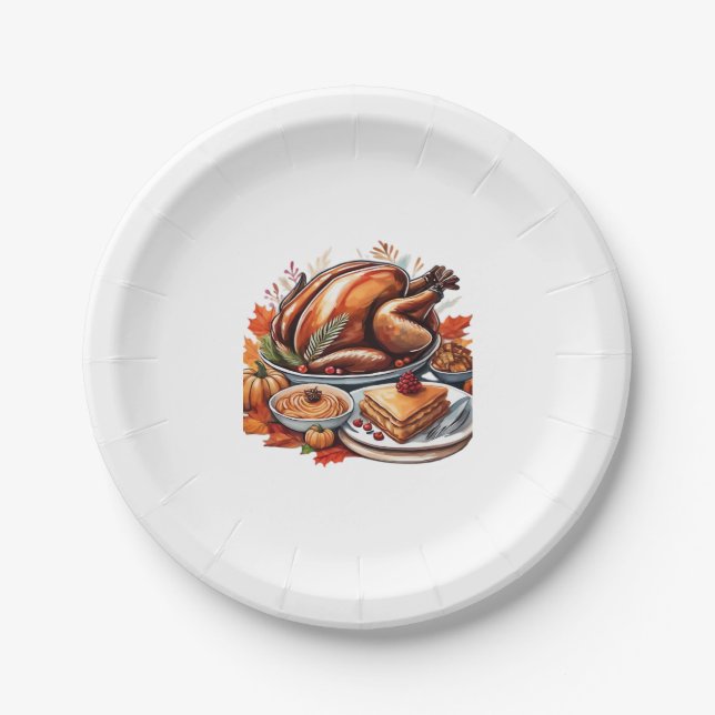 Thankful & Fly Turkey – Colourful Urban Cartoon Ov Paper Plate (Front)