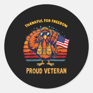 Thankful For Dom Proud Veteran Patriotic Thanksgiv Classic Round Sticker