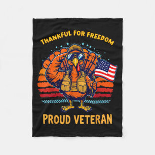 Thankful For Dom Proud Veteran Patriotic Thanksgiv Fleece Blanket