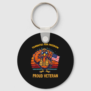 Thankful For Dom Proud Veteran Patriotic Thanksgiv Keychain