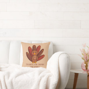 Thankful for Friends and Family add text turkey Throw Pillow