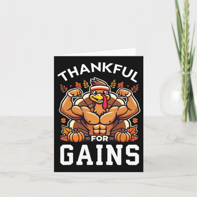 Thankful For Gains - Thanksgiving Funny Gym Workou Card (Front)