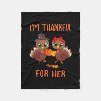 Thankful For Her Funny Matching Him Her Thanksgivi Fleece Blanket