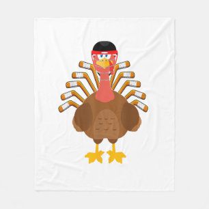 thankful for hockey thanksgiving Funny Turkey Ice Fleece Blanket