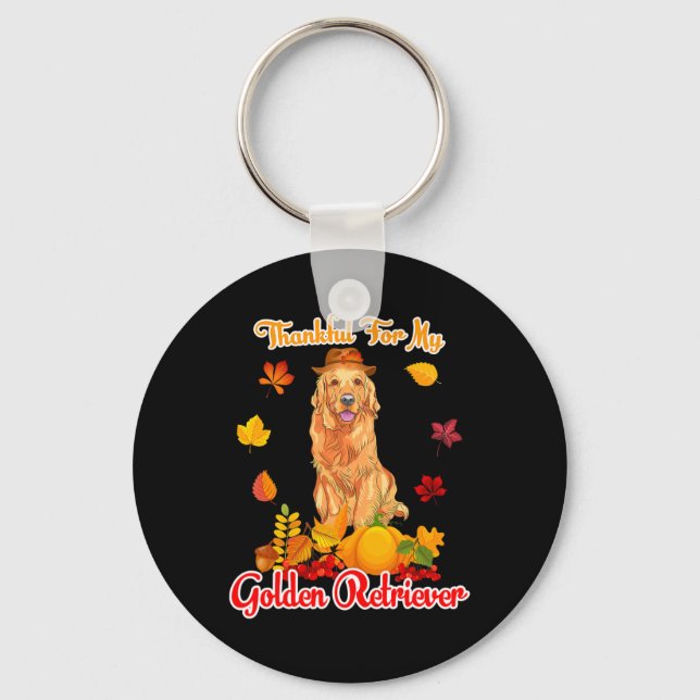 Thankful For My Golden Retriever Thanksgiving Pump Keychain (Front)