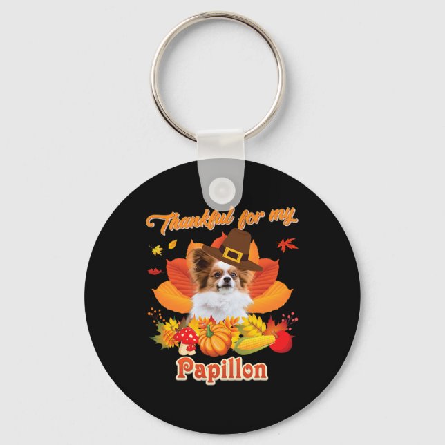 Thankful For My Papillon Dog Thanksgiving I'm Pump Keychain (Front)