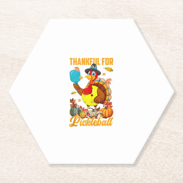 Thankful For Pickleball Turkey Fall Vibes Happy Th Paper Coaster (Front)
