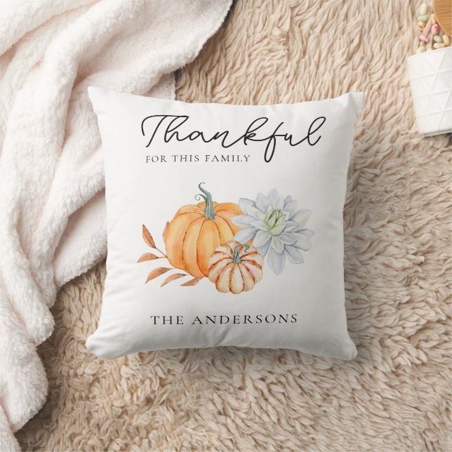 Thankful for this Family Thanksgiving Pumpkin Chic Throw Pillow (Blanket)