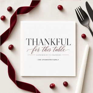 Thankful for This Table Personalized Burgundy Napkin
