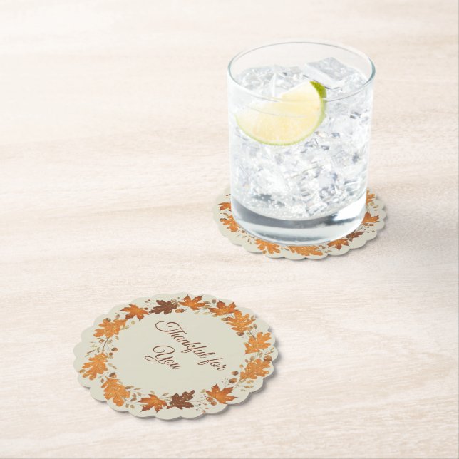 Thankful for You Fall Thank You Cards Paper Coaster (Insitu)