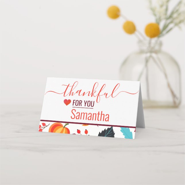 Thankful for You Festive Thanksgiving Place Card (Front)