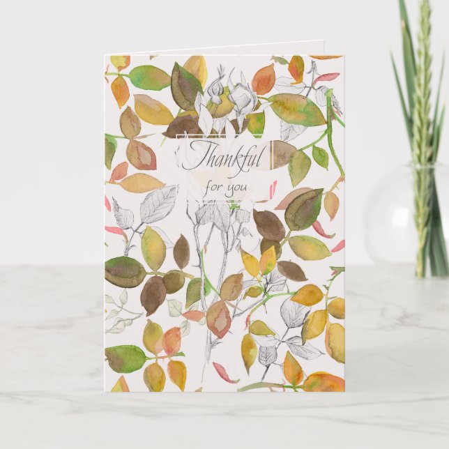Thankful For You Happy Thanksgiving Autumn Leaves Card (Front)