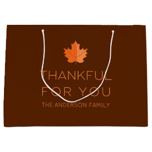Thankful For You   Modern Minimalist Thanksgiving Large Gift Bag