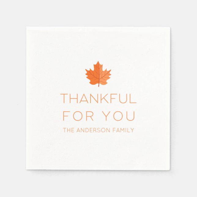 Thankful For You | Modern Minimalist Thanksgiving Napkin (Front)