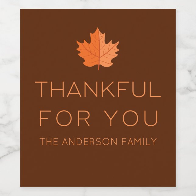 Thankful For You | Modern Minimalist Thanksgiving  Wine Label (Single Label)
