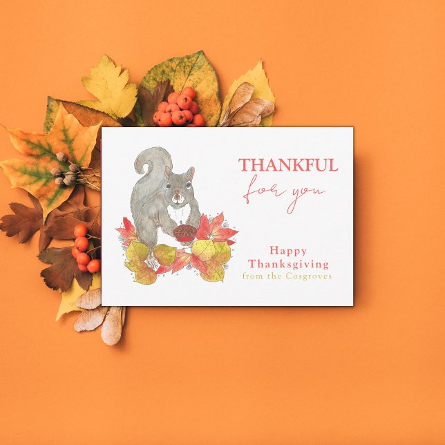 Thankful for You Squirrel Thanksgiving Thank You Card (Thankful for you thank you card)