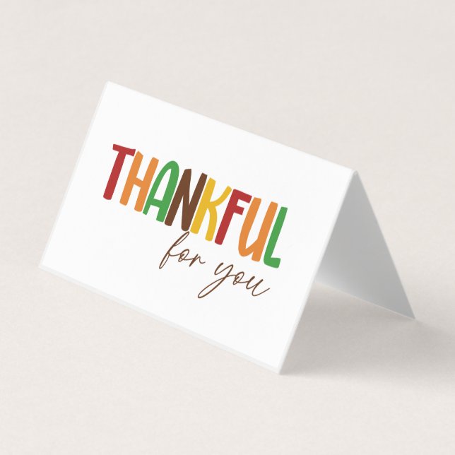 Thankful For You Thanksgiving Treat Bag Topper Business Card (Front)