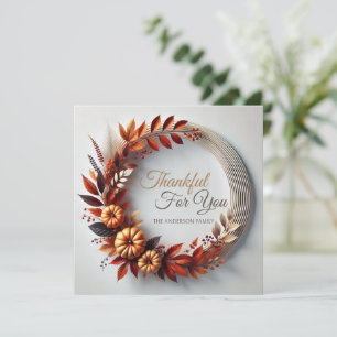 Thankful for You Thanksgiving Wreath Custom  Holiday Card