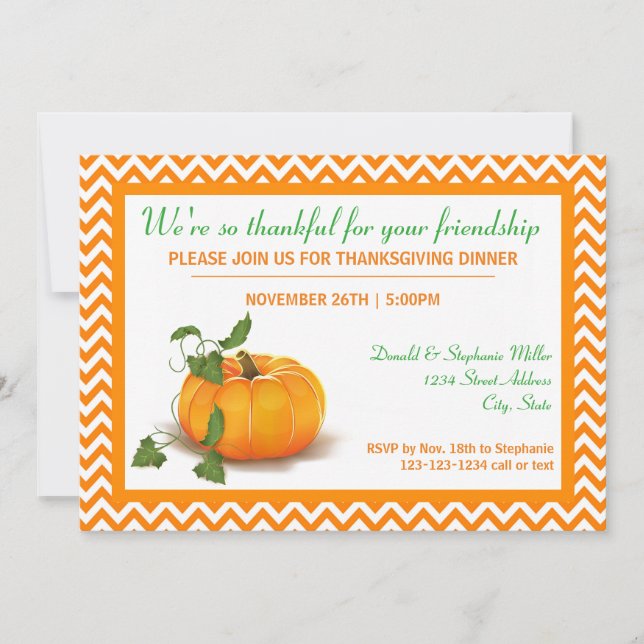 Thankful for your Friendship - Dinner Invite (Front)