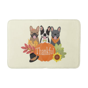 Thankful French Bulldogs Thanksgiving Bath Mat
