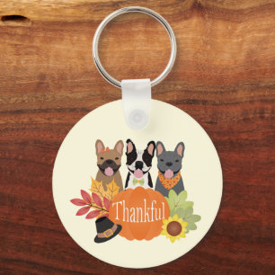 Thankful French Bulldogs Thanksgiving Keychain