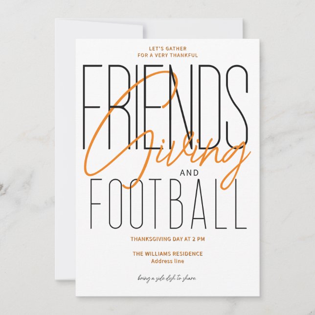 Thankful Friendsgiving Football Thanksgiving Party Invitation (Front)