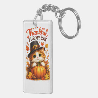 Thankful Fur My Cat Thanksgiving Keychain