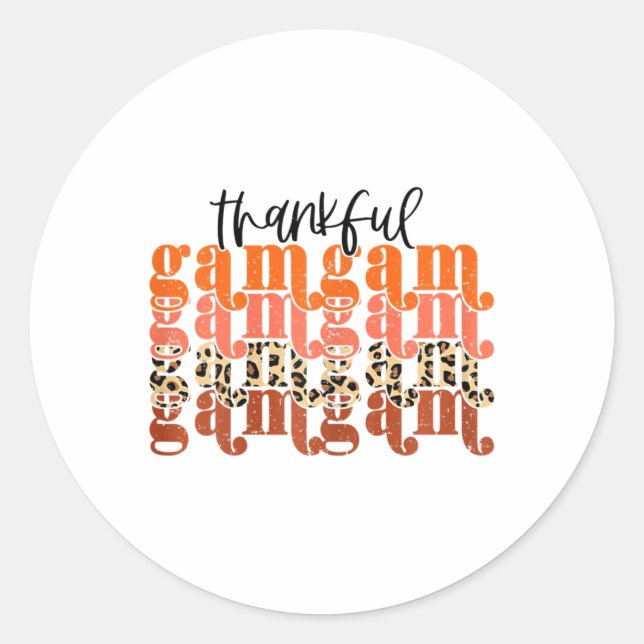 Thankful Gamgam Thanksgiving Retro Leopard Fall Se Classic Round Sticker (Front)