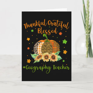 Thankful Geography Teacher Pumpkin Sunflower Thank Card