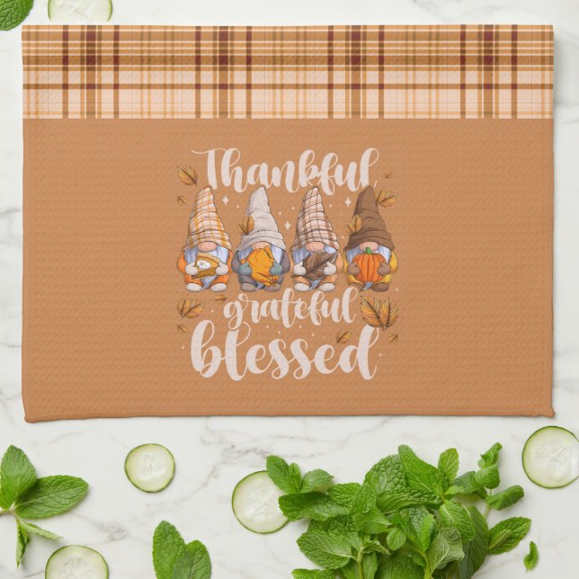 Thankful Gnomes – Autumn Blessings Kitchen Towel (Folded)