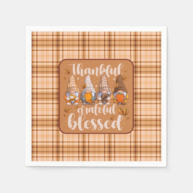 Thankful Gnomes – Autumn Blessings Napkin (Front)
