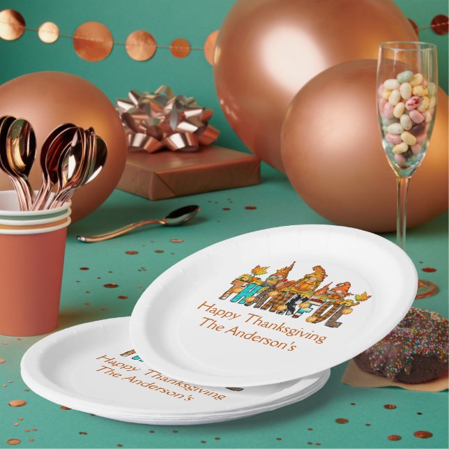 Thankful Gnomes Fall Thanksgiving Autumn Pumpkins  Paper Plate (Multi)