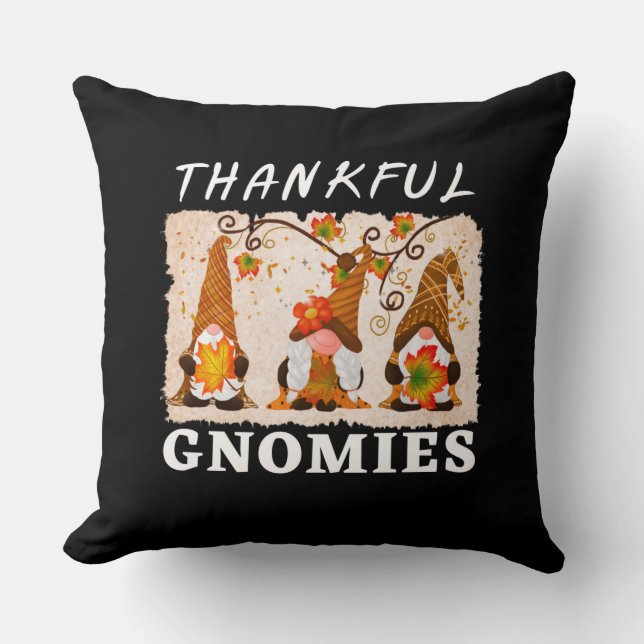 Thankful Gnomies Throw Pillow (Front)