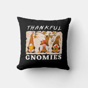 Thankful Gnomies with Cute Autumn Trio of Gnomes Throw Pillow
