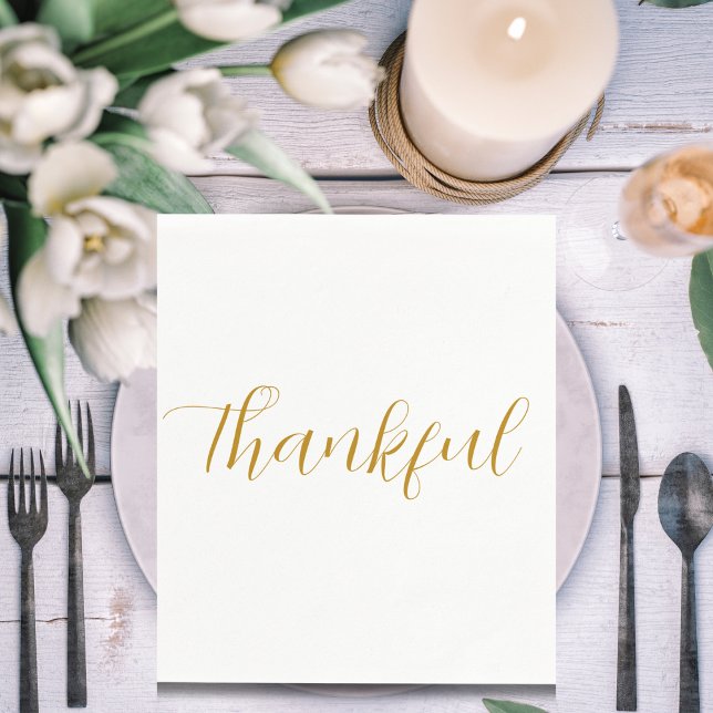 Thankful Gold Script Minimalistic Thanksgiving Napkin (Creator Uploaded)