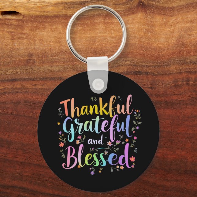 Thankful, Grateful and Blessed – A Vibrant Fall  Keychain (Front)