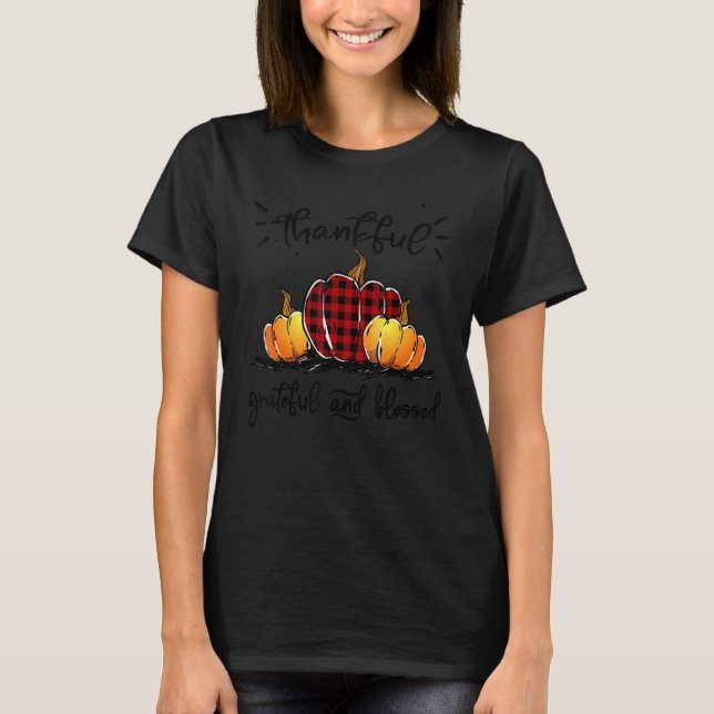 Thankful Grateful And Blessed Pumpkin Fall Leopard T-Shirt (Front)