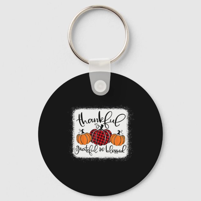 Thankful Grateful and Blessed Pumpkin Fall Thanksg Keychain (Front)